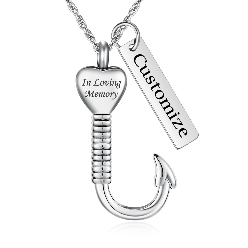 abooxiu Fishing Hook Urn Necklace for Ashes Fish Hook Stainless Steel Cremation Jewelry Memorial Pendant Keepsake for Men