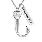 abooxiu Fishing Hook Urn Necklace for Ashes Fish Hook Stainless Steel Cremation Jewelry Memorial Pendant Keepsake for Men
