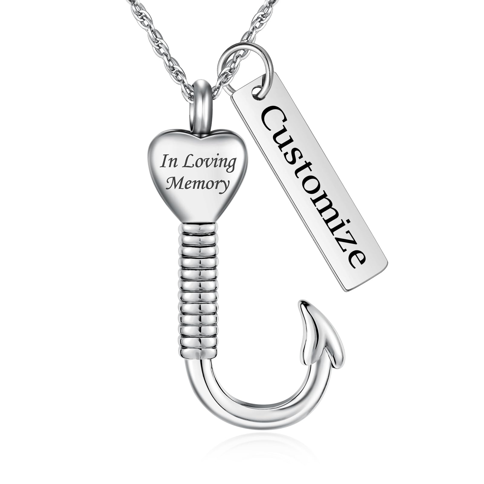 abooxiu Fishing Hook Urn Necklace for Ashes Fish Hook Stainless Steel Cremation Jewelry Memorial Pendant Keepsake for Men