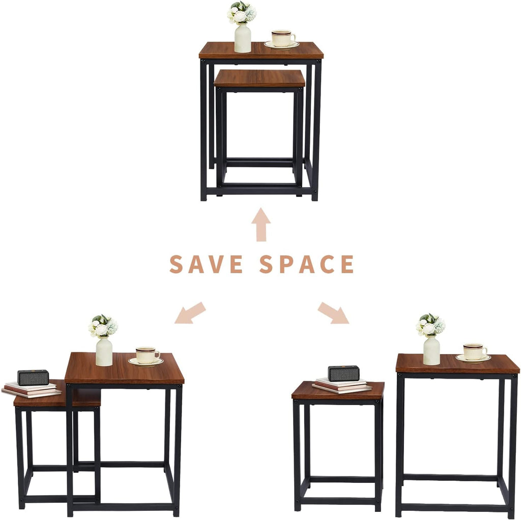 Vipush Nesting Tables Coffee Table Set of 2 - End Tables Living Room Small Side Tables Modern Farmhouse Sturdy Metal Frame Wood Desk