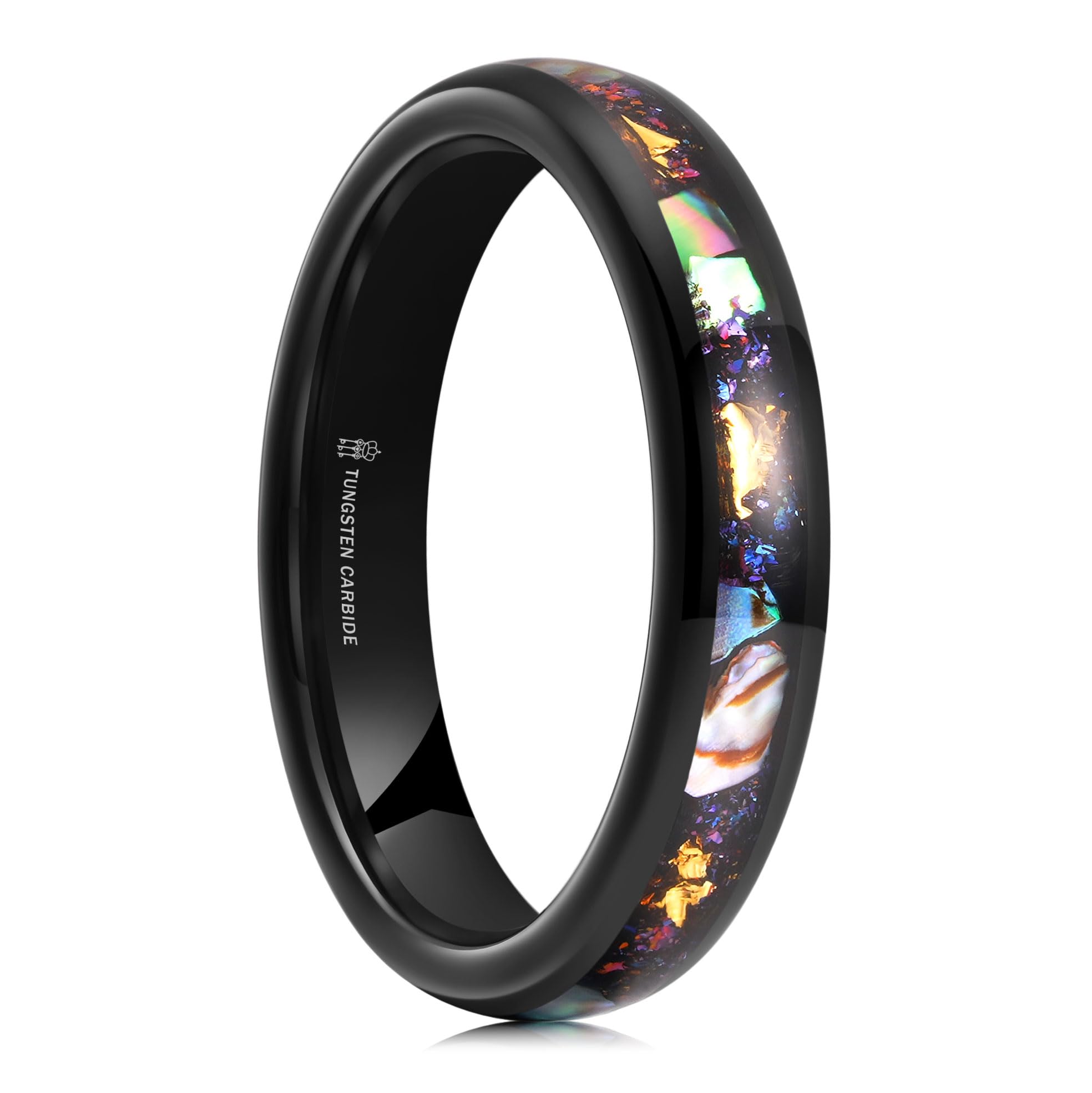 THREE KEYS JEWELRY Abalone Shell Inlay Tungsten Rings 4mm 6mm 8mm Womens Mens Silver Wedding Band/Customized Ring
