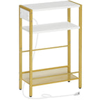 HOOBRO Small Narrow Side Table with Charging Station, Skinny End Table for Small Spaces, Slim Nightstand with USB Ports Outlet, Sofa Beside Table with Storage Shelf, Rustic Brown and Black BF102UBZ01