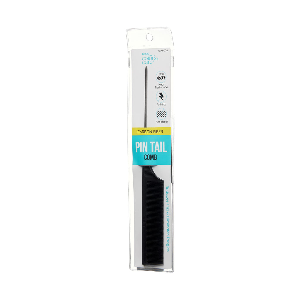 KISS Colors & Care Professional Pin Tail Parting Comb for Sectioning, Teasing, Detangling, Grooming, General Styling - Anti Static & Heat Resistant For All Hair Types Black