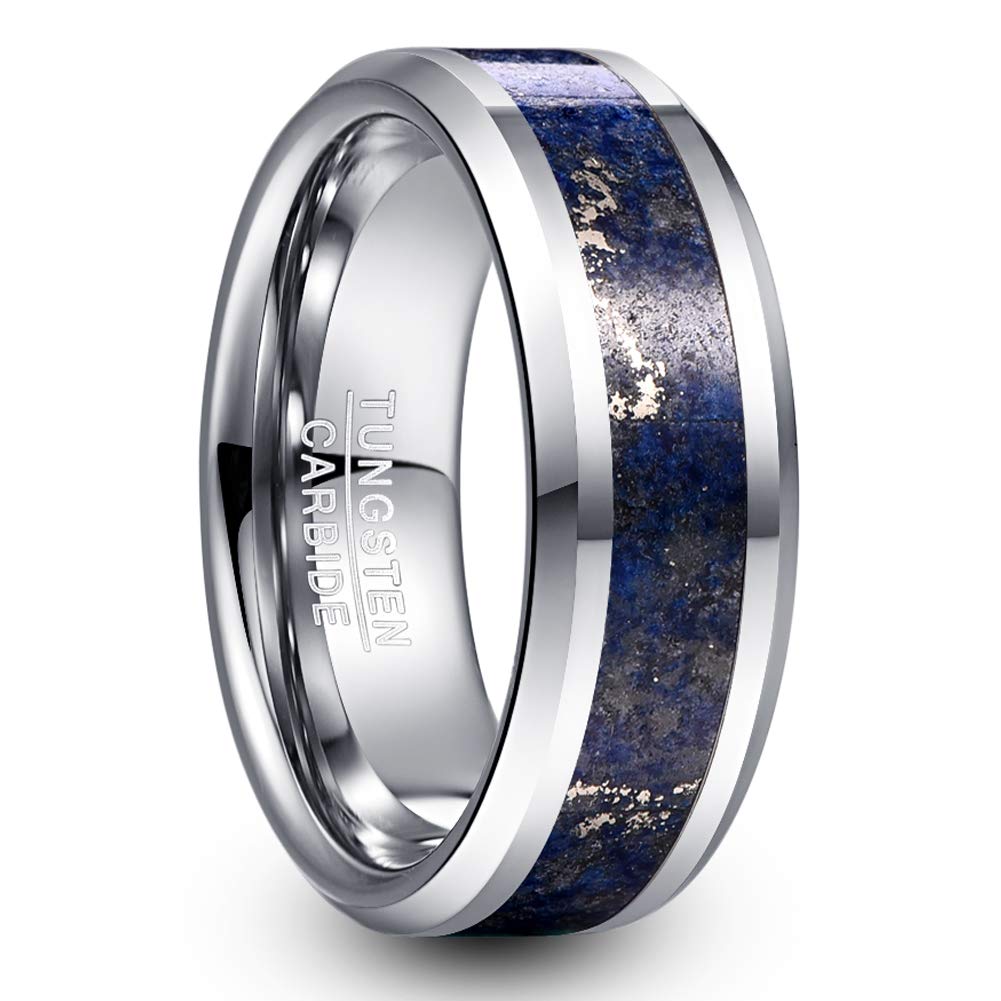 Vakki 8mm Tungsten Wedding Ring for Women Natural Abalone Shell/Mother of Pearl/Lapis Lazuli Inlay Promise Ring Beveled Edge Comfort Fit Size 6-14