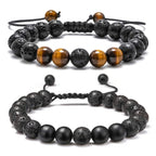 M MOOHAM Natural Stone Bracelets for Men - 8mm Tiger Eye, Matte Agate, Lava Rock - Teen Boys Gifts for Birthday, Anniversary, Christmas