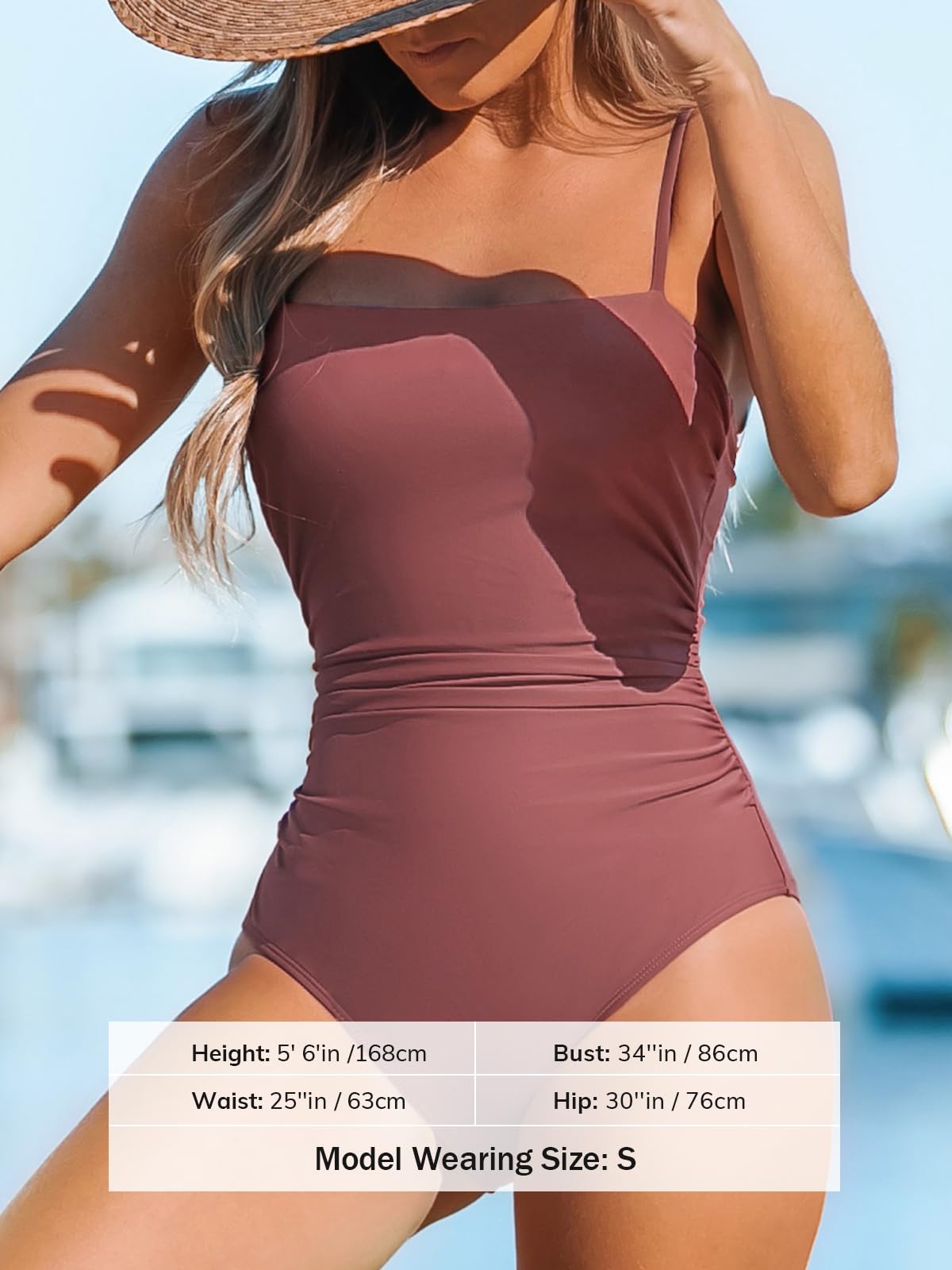CUPSHE Women Swimsuit One Piece Bathing Suit Square Neck Cutout Back Tummy Control with Adjustable Spaghetti Straps, S