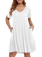 BELAROI Womens Plus Size Dresses for Curvy Women Summer Casual T Shirt Dress Loose Swing Tunic Flowy Sundress V Neck Short Sleeve (3X, White)