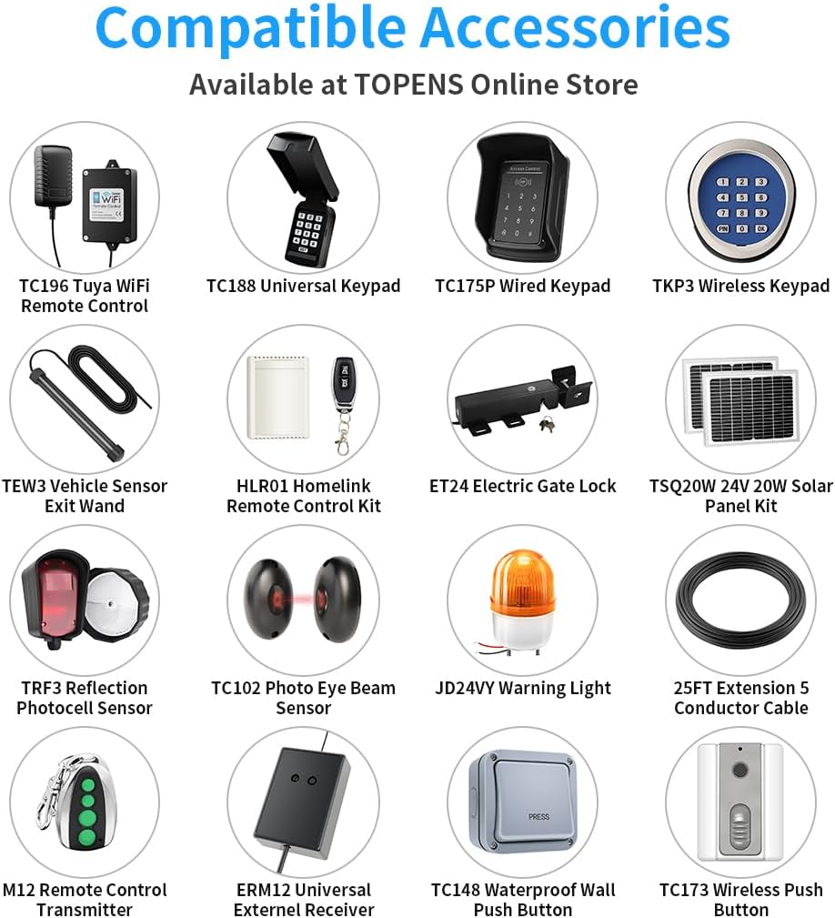 TOPENS AT6132S Solar Dual Swing Gate Opener Medium Duty Automatic Gate Motor for Double Swing Gates Up to 18ft per Arm, Electric Driveway Gate Operator AC Powered with Solar Panel Remote Control Kit