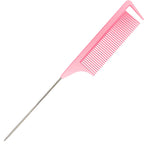 LLTGMV 9.3'' Rat Tail Comb for Hair Stylist, Parting Combs for Braiding hair, Rattail Comb with Metal Stainless Steel Pintail for Sectioning, Teasing and Styling (Pink)