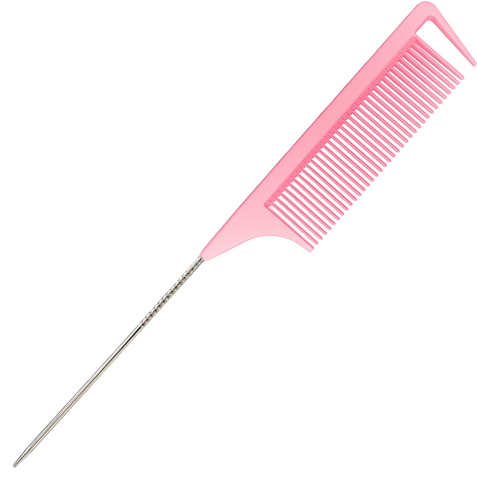 LLTGMV 9.3'' Rat Tail Comb for Hair Stylist, Parting Combs for Braiding hair, Rattail Comb with Metal Stainless Steel Pintail for Sectioning, Teasing and Styling (Pink)