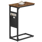 TUTOTAK C Shaped End Table with Charging Station, Side Table for Sofa, Couch Table with Storage Bag, TV Tray with 2 USB Ports and Outlets for Living Room, Bedroom, Brown TB01BB024