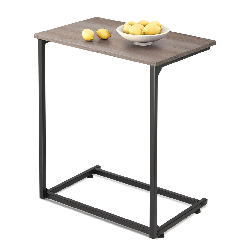 WLIVE C-Shaped End Table, Small Side Tables for Sofa, Wide Couch Table That Slide Under, Laptop Snack Table for Living Room, Bedroom, Home Office, Rustic Brown