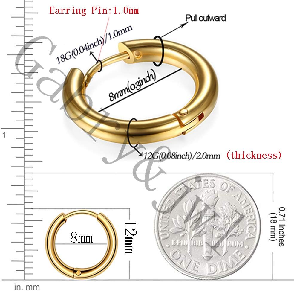 316L Surgical Stainless Steel Huggie Hoop Earrings 6mm 8mm 10mm 11mm 12mm 14mm Hypoallergenic Earrings Hoop Cartilage Helix Lobes Hinged Sleeper Earrings For Men Women