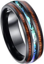 8mm Hawaiian Koa Wood and Abalone Shell Stainless Steel Rings Wedding Bands for Men Comfort Fit