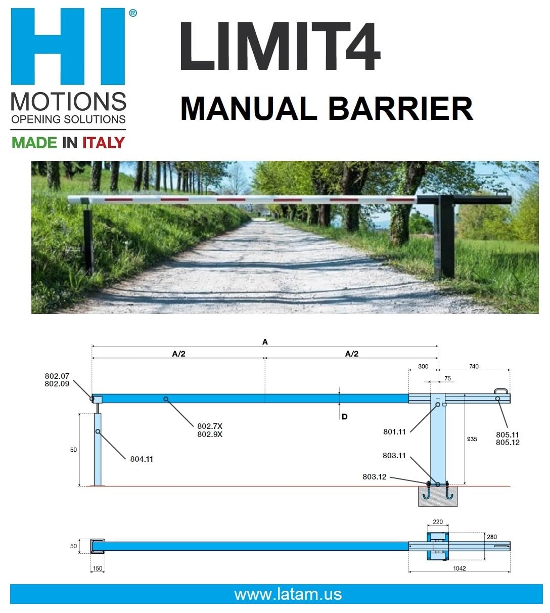 BENINCA HI-MOTIONS Manual Parking/GATE/Road Barrier KIT (LIMIT4-NA)