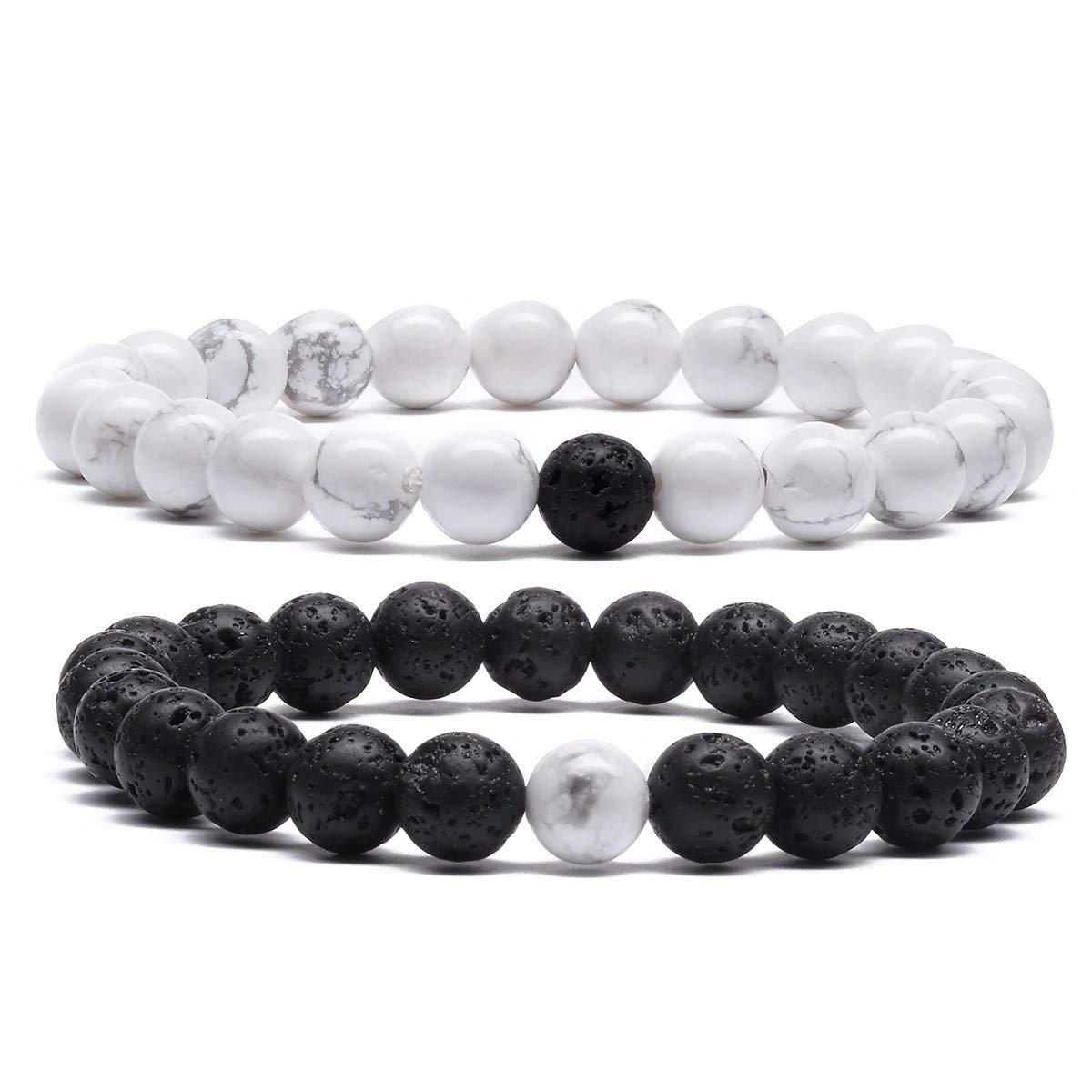 MengPa Mens Beaded Bracelets Couples Matching Bracelet Set Lava Rock Beads for Women Stone Jewelry