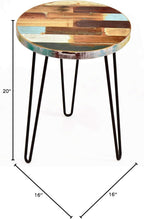 WELLAND Reclaimed Wood Side Table, Round Hairpin Leg End Table, 16" L x 16" W x 20.5" H, Night Stand, Recycled Boat Wood for Living Room, Bedroom, Home Office, Patio