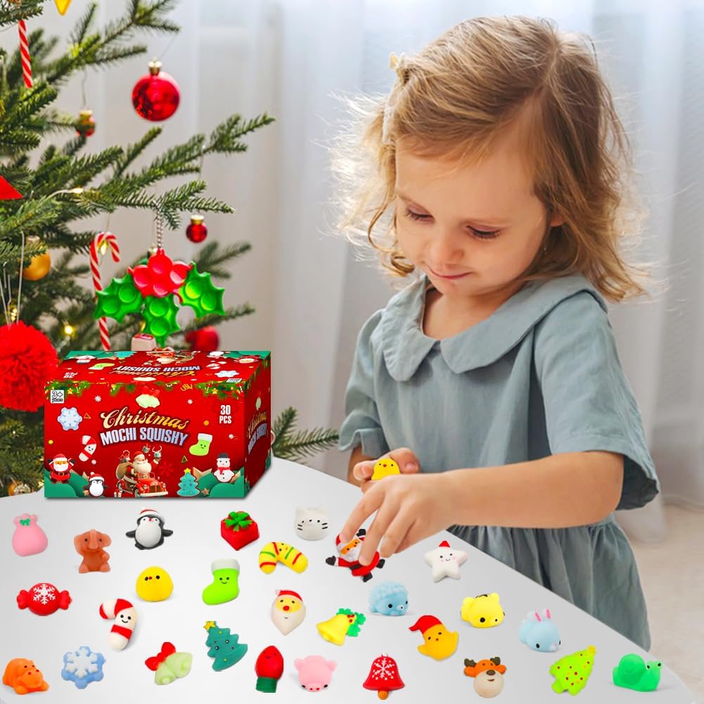 30 Pack Christmas Squishy Toys, Christmas Party Favors Stocking Stuffers Xmas Gifts, Kawaii Mochi Squishies Sensory Squeeze Toys for Kids Girls Boys Toddlers Treasure Box Toys Classroom Prizes
