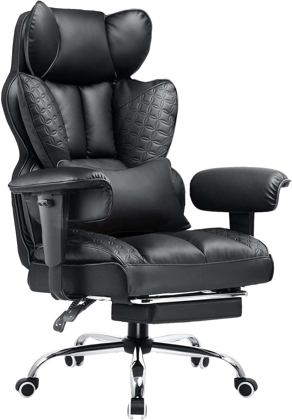 COMHOMA Big and Tall Office Chair 400LBS Wide Ergonomic Gaming Chair with Deluxe Embossing Designed Leather with Foot Rest,150°Reclining Adjustable Armrests Pocket Spring Back Support and Pillow