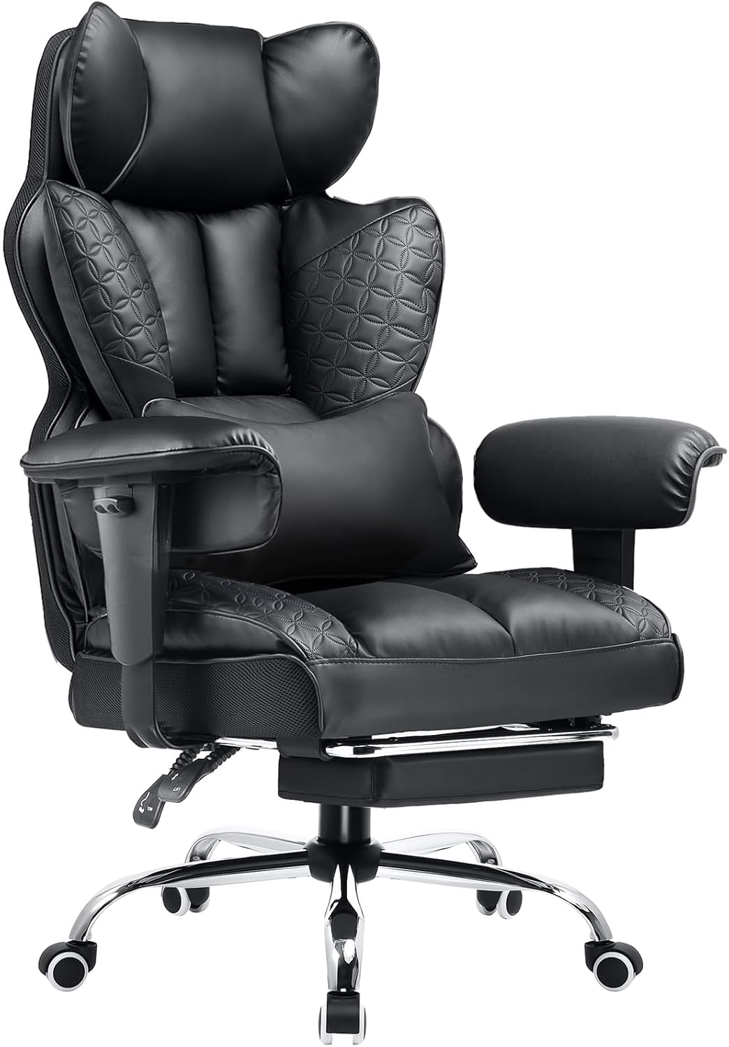 COMHOMA Big and Tall Office Chair 400LBS Wide Ergonomic Gaming Chair with Deluxe Embossing Designed Leather with Foot Rest,150°Reclining Adjustable Armrests Pocket Spring Back Support and Pillow