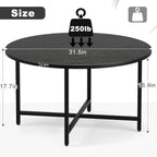 Round Coffee Table, Modern Design Living Room Tables for Indoor & Outdoor, Black Coffee Table for Family & Office Use, Outdoor Coffee Table Round, Large Black (31.5" D x 17.7" H)