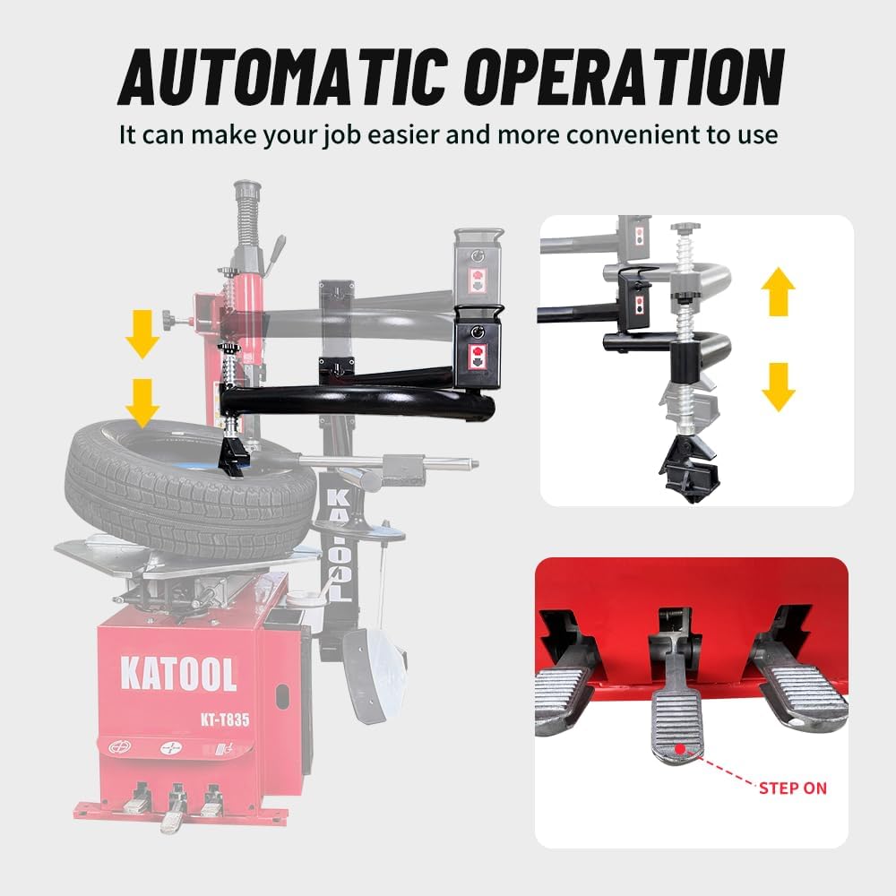 KATOOL KT-T835 Tire Changer with 28" Turn Table 2.0HP Bead Blaster KT-B760 Wheel Balancer with Automatic Measurement Ruler Combo Machine Fit for Tire Repair