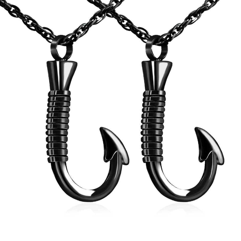 abooxiu Fishing Hook Urn Necklace for Ashes Fish Hook Stainless Steel Cremation Jewelry Memorial Pendant Keepsake for Men
