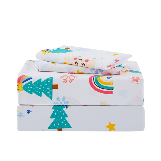 JSD Pink Unicorn Kids Sheet Set Twin Size, 3 Piece Girls Rainbow Printed Microfiber Bed Sheets Deep Pocket