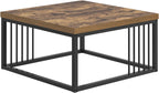 FOLUBAN Modern Coffee Table, Square Center Table for Living Room, Industrial Rustic Wood and Metal Cocktail Tea Table, 31.5 Inch, Brown