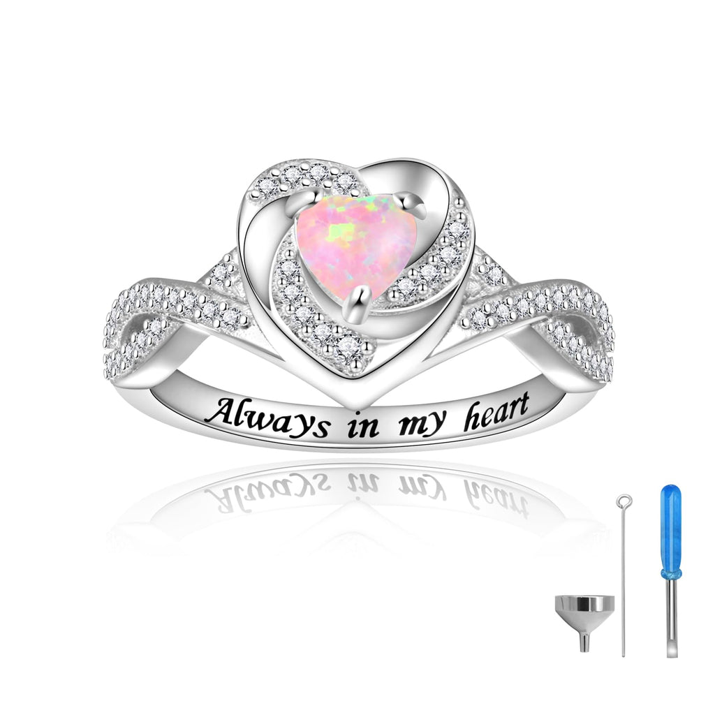 Heart Cremation Ring for Ashes - 925 Sterling Silver Opal Urn Keepake Rings Memorial Jewelry for Women