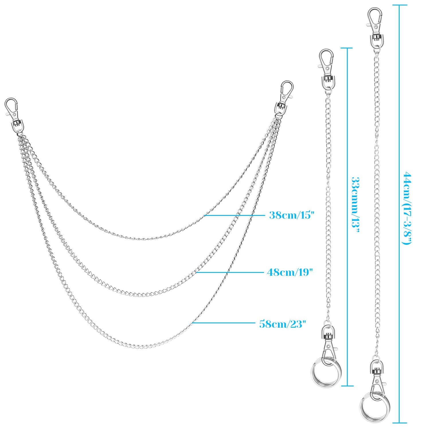 anezus 3pcs chaîne de ceinture, chaîne de poche, chaînes pour portefeuille, pantalons, jeans, accessoires gothiques pour Eboy, Egirl, hommes et femmes