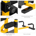 Machine de squat Sissy GYMAX, machine de squat Sissy profonde 3-en-1 avec cercles de sangle et hauteur réglable, parfaite pour les pompes, le squat Sissy et l'entraînement des abdominaux, équipement d'entraînement pour la maison, salle de sport (jaune)