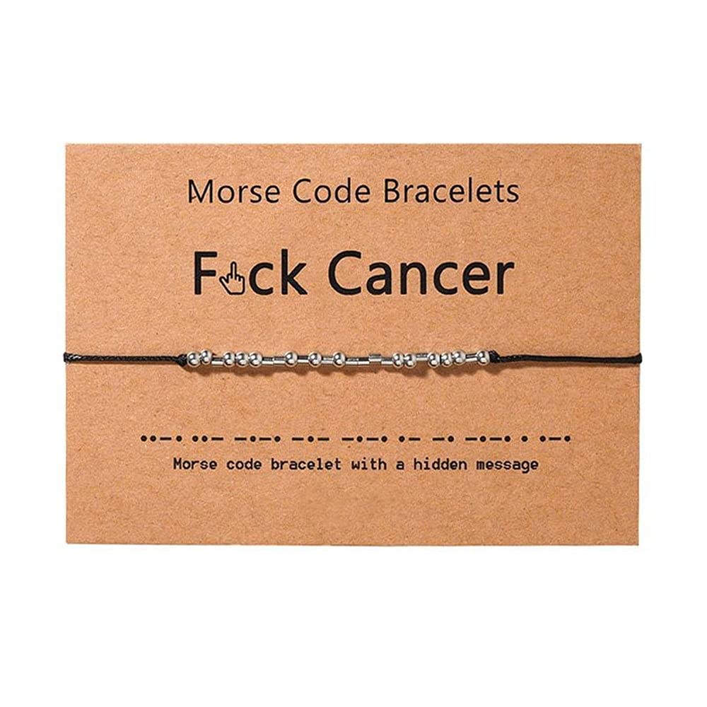 Dainty Beads Never Give Up Morse Code Bracelet Jewelry for Her Sterling Silver Beads on Silk Cord for Women Men -Fuck cancer