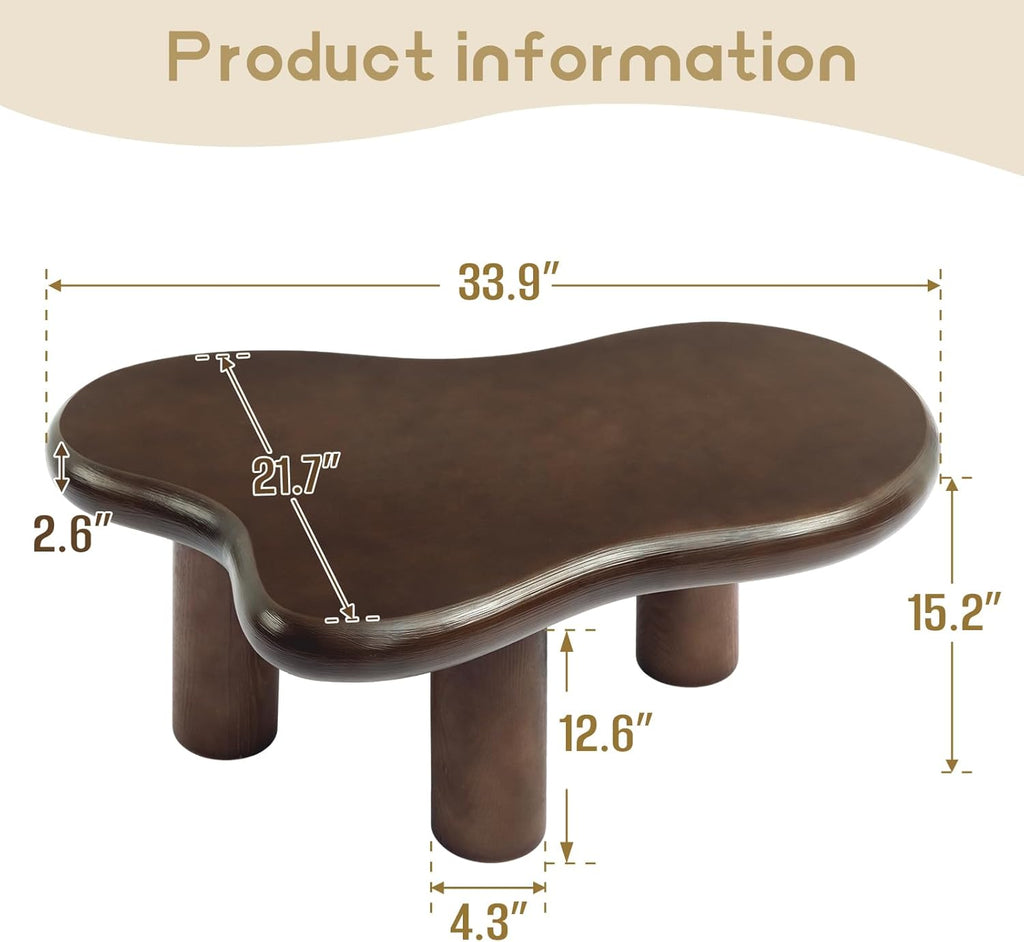 HollyHOME Cloud Coffee Table, Unique Design Accent Table for Living Room and Bedroom, Stylish and Functional Furniture Piece-Durable and Easy to Clean, Free Shape with 3 Legs, 33.9in, Dark Walnut