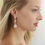 Mariell Pierced or Clip-On Silver, Gold or Rose Gold CZ Dangle Drop Earrings for Women, Brides, Wedding