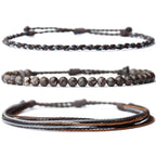 Handmade Natural Stone Beaded Healing Bracelet Gift for Men Adjustable Rope String Bracelet (Lava Rock, Adjustable)