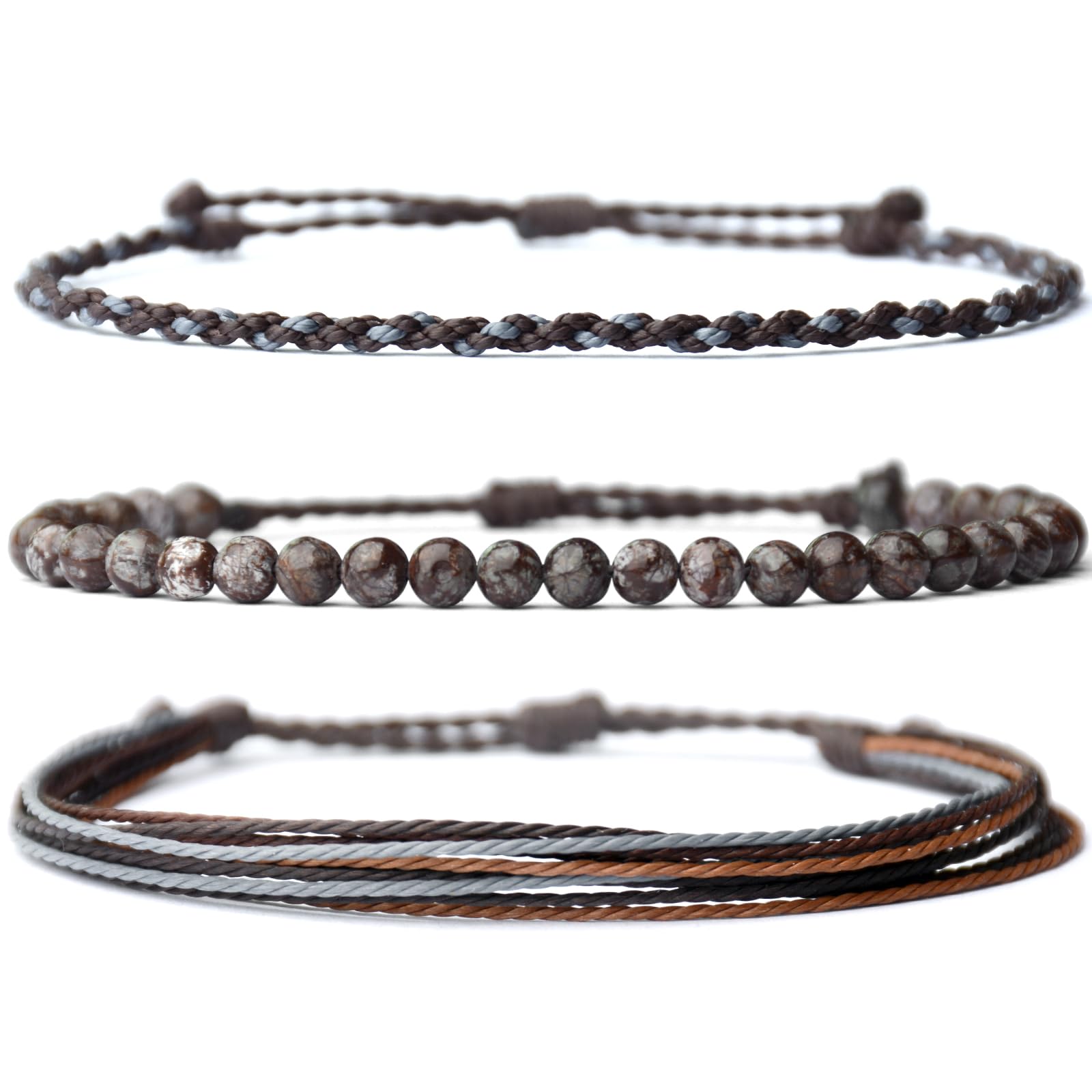 Handmade Natural Stone Beaded Healing Bracelet Gift for Men Adjustable Rope String Bracelet (Lava Rock, Adjustable)