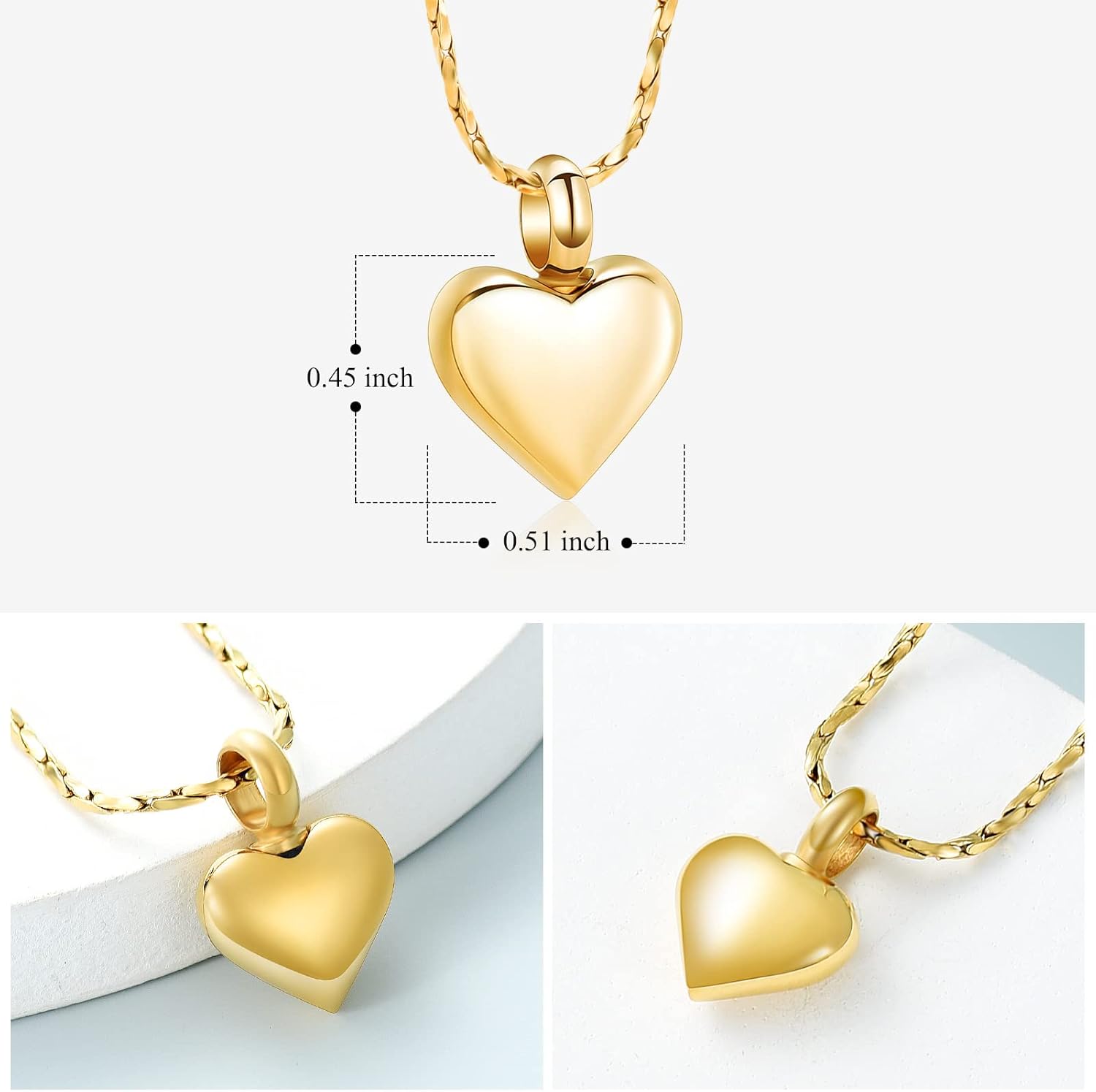 Imrsanl Small Heart Cremation Urn Necklace for Ashes Stainless Steel Memorial Ash Pendant Keepsake Jewelry