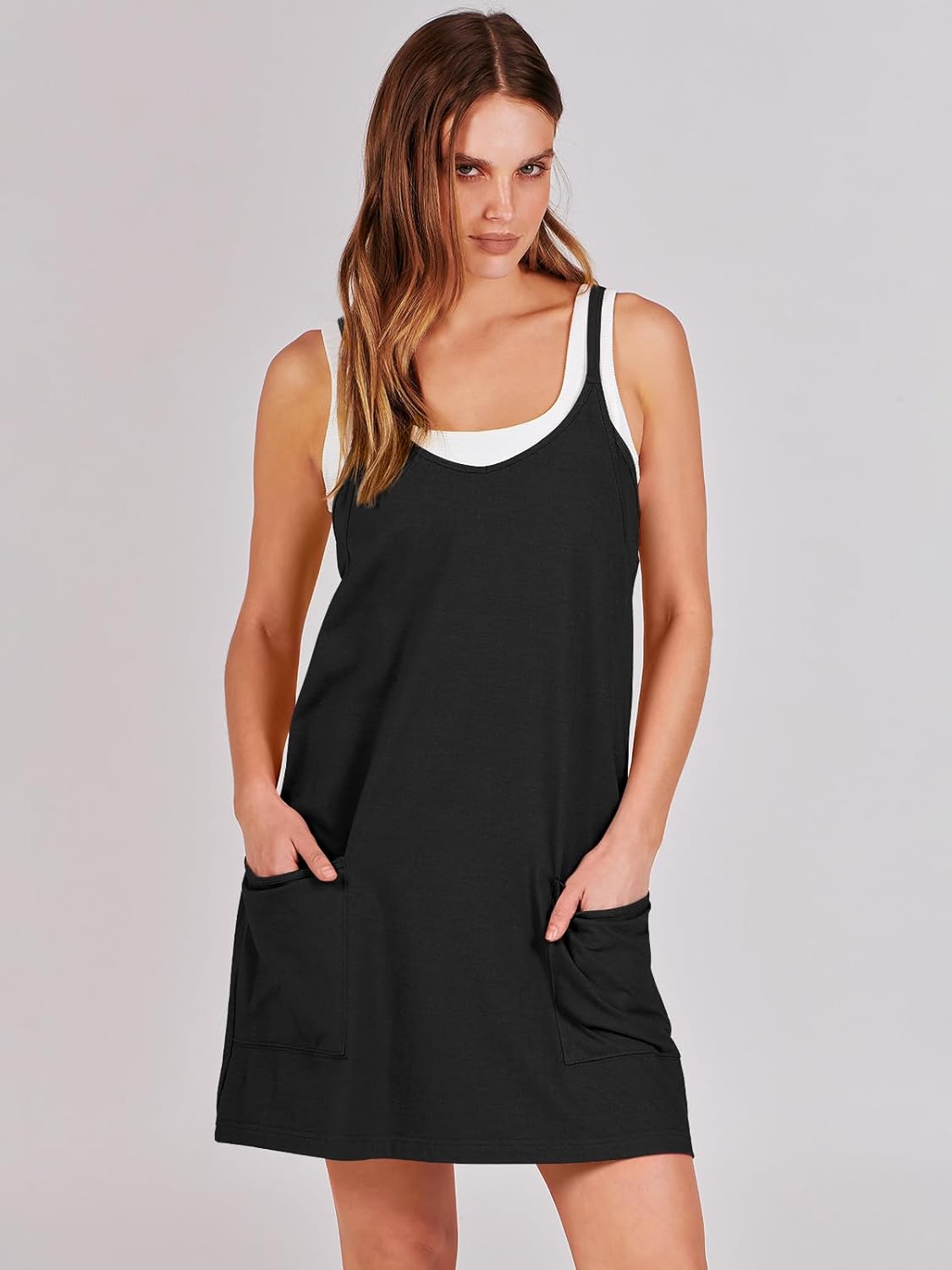 ANRABESS Women Athletic Dress Summer Tennis Workout Active Sports Mini Romper Dress Built in Shorts Travel Vacation Clothes