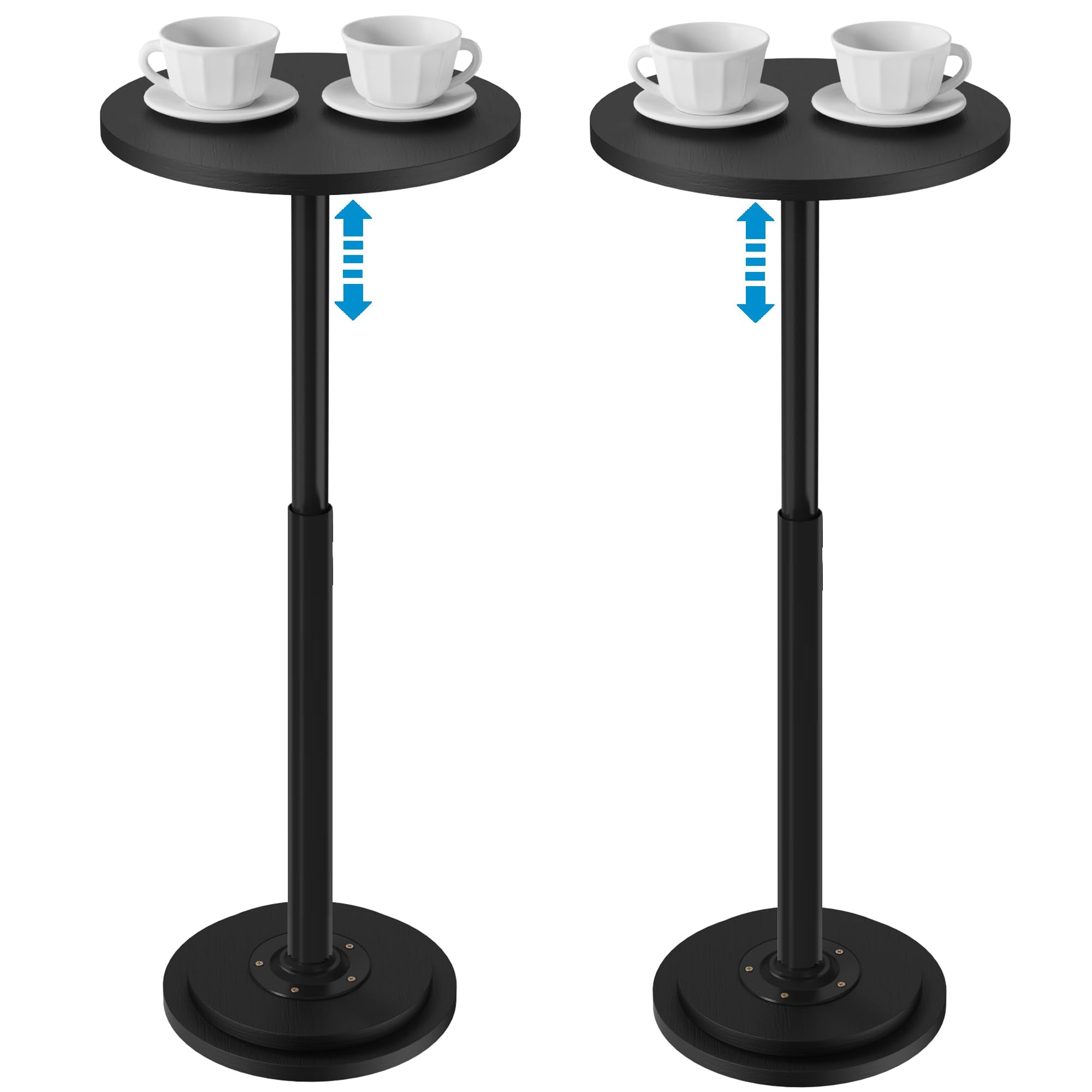 2Pack Drink Table, Small Side Table with Adjustable Height & Heavy-Duty Design, Pedestal Martini Tables for Small Spaces, Sofa Couch, Living Room, Bedroom, Supports up to 88 lbs, Rustic Brown