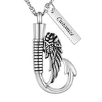 abooxiu Fishing Hook Urn Necklace for Ashes Fish Hook Stainless Steel Cremation Jewelry Memorial Pendant Keepsake for Men