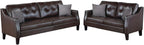 Poundex Faux Leather 2-Piece Set with Accent Pillows Sofas, Dark Brown