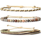 Handmade Natural Stone Beaded Healing Bracelet Gift for Men Adjustable Rope String Bracelet (Lava Rock, Adjustable)