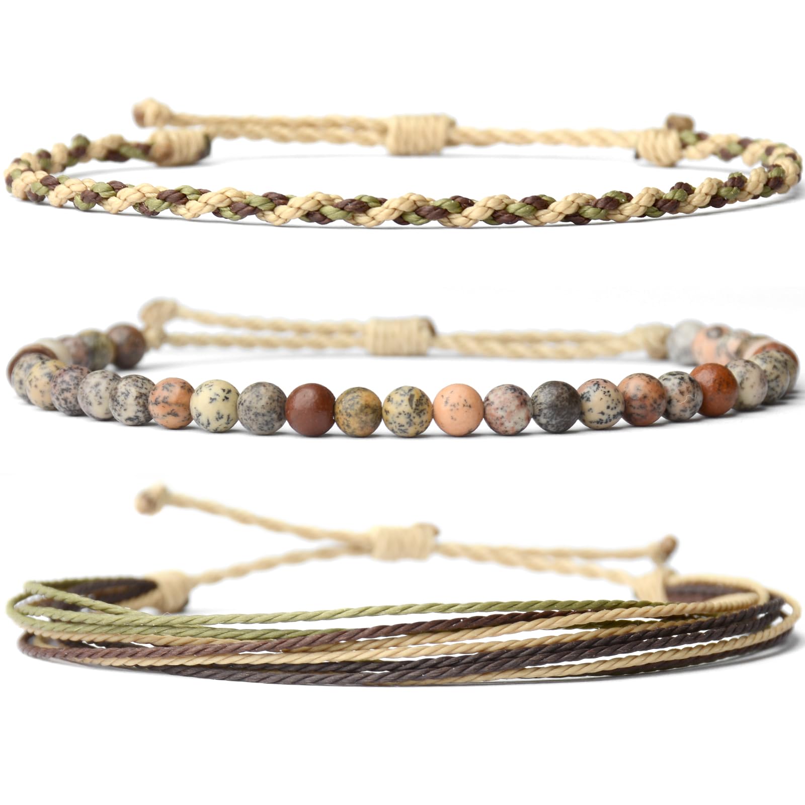 Handmade Natural Stone Beaded Healing Bracelet Gift for Men Adjustable Rope String Bracelet (Lava Rock, Adjustable)