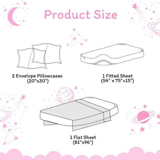 JSD Pink Unicorn Kids Sheet Set Twin Size, 3 Piece Girls Rainbow Printed Microfiber Bed Sheets Deep Pocket