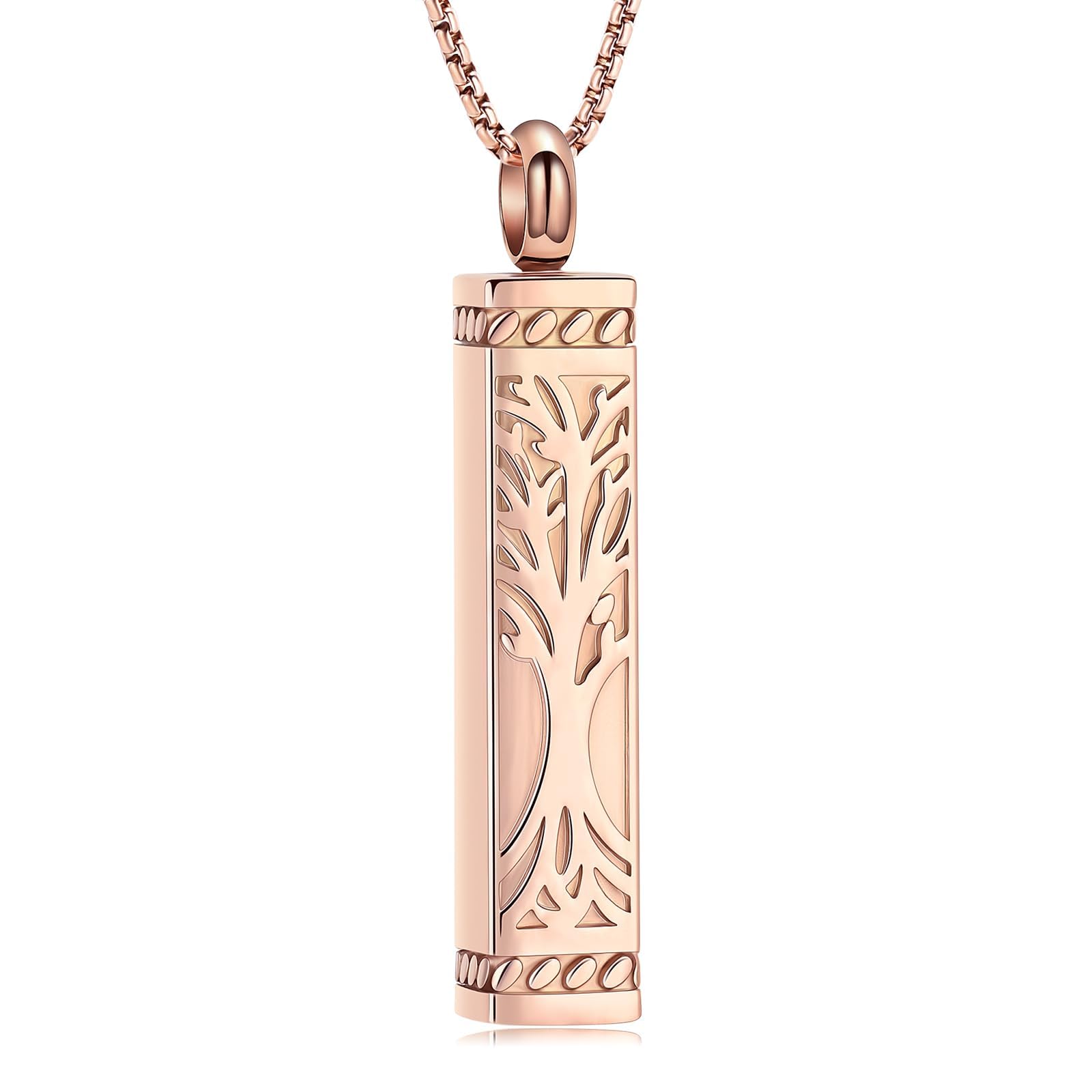 Imrsanl Tree of Life Urn Necklace for Men Women Bar Cremation Jewelry for Ashes Keepsake Ashes Necklace Pendent