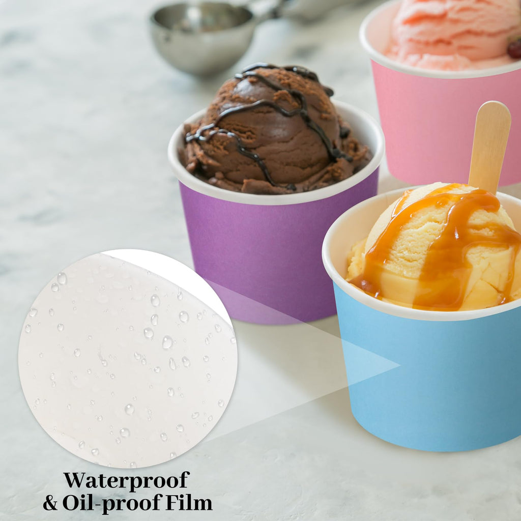 Aodaer Paper Ice Cream Cups Disposable Dessert Bowls 6 Colors Ice Cream Containers Hot and Cold Food Bowls Summer Party Treat Cups for Frozen Yogurt, Dessert, Sundae (300, 8 oz)