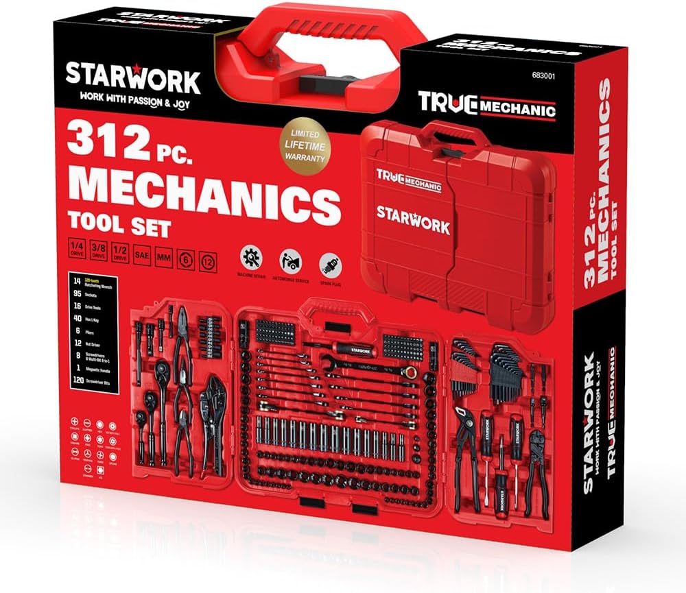 STARWORK TRUE MECHANIC 312-Piece Mechanics Tool Set and Socket Set, Professional, SAE/Metric