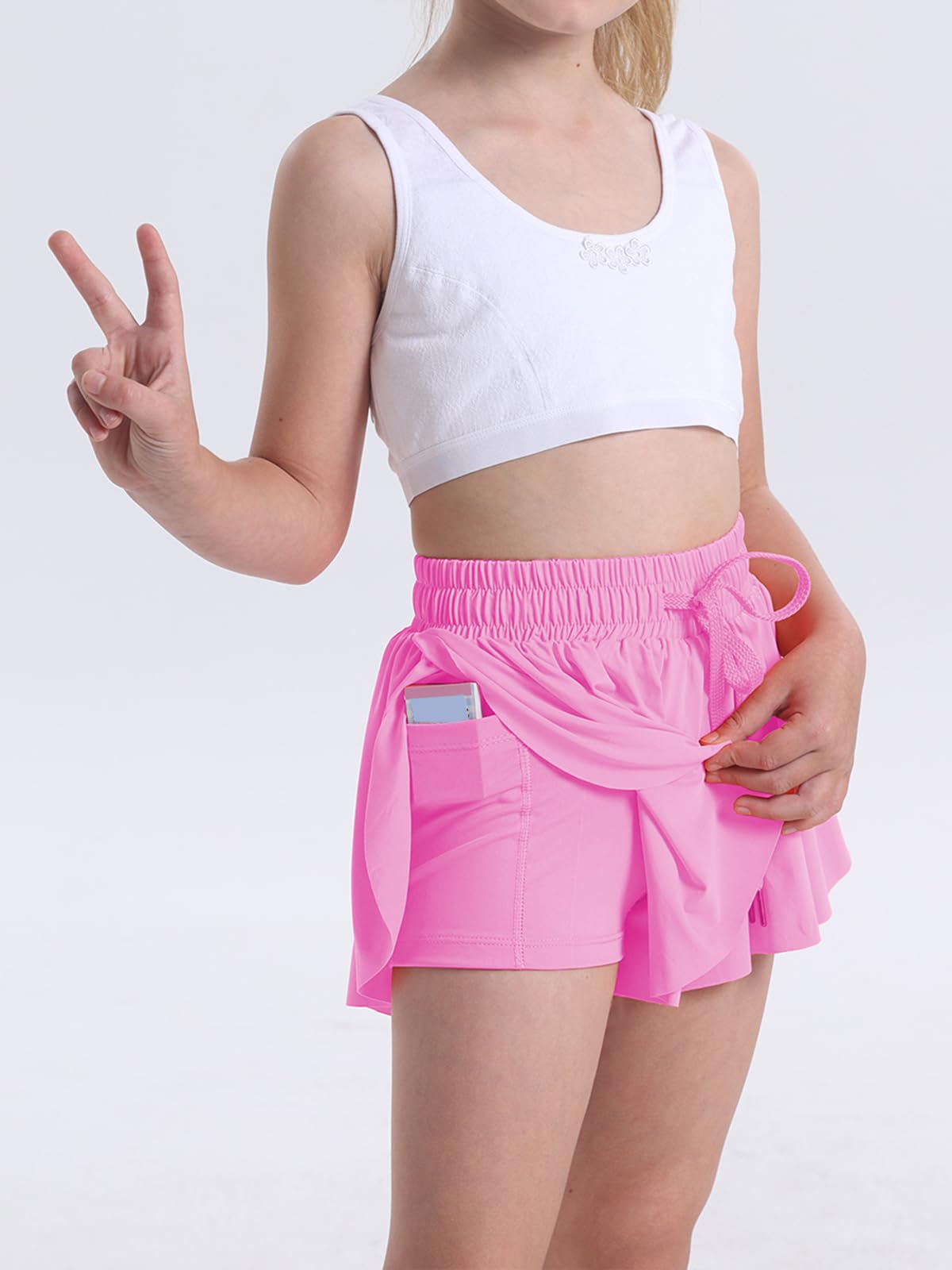 Flowy shorts til teenagepiger atletiske løbe-cykelshorts ungdom sommerfugle shorts (LightHotPink-XXS)