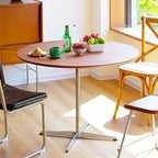 Dark Brown Round Solid Wood Dining Table Dining Furniture with Metal Crossed Base, 27.6" W Mid Century Modern Small Table Round for Office Small Coffee Table for 2-4